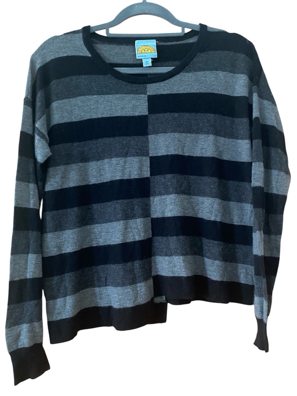 C&C California Cashmere Wool Blend Striped Oversized Sweater Gray Black S